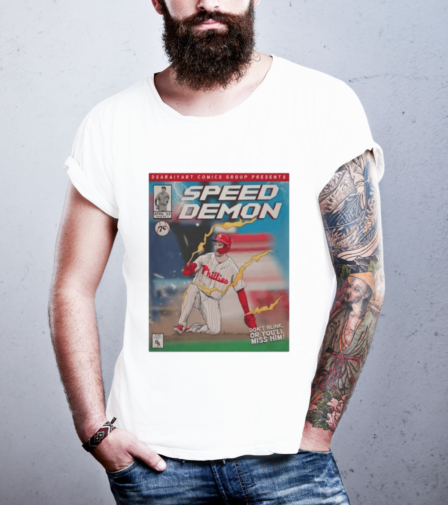 DSaraiyart Speed Demon Phillies April 23 Comics Group Don't Blink Trea Turner T-Shirt