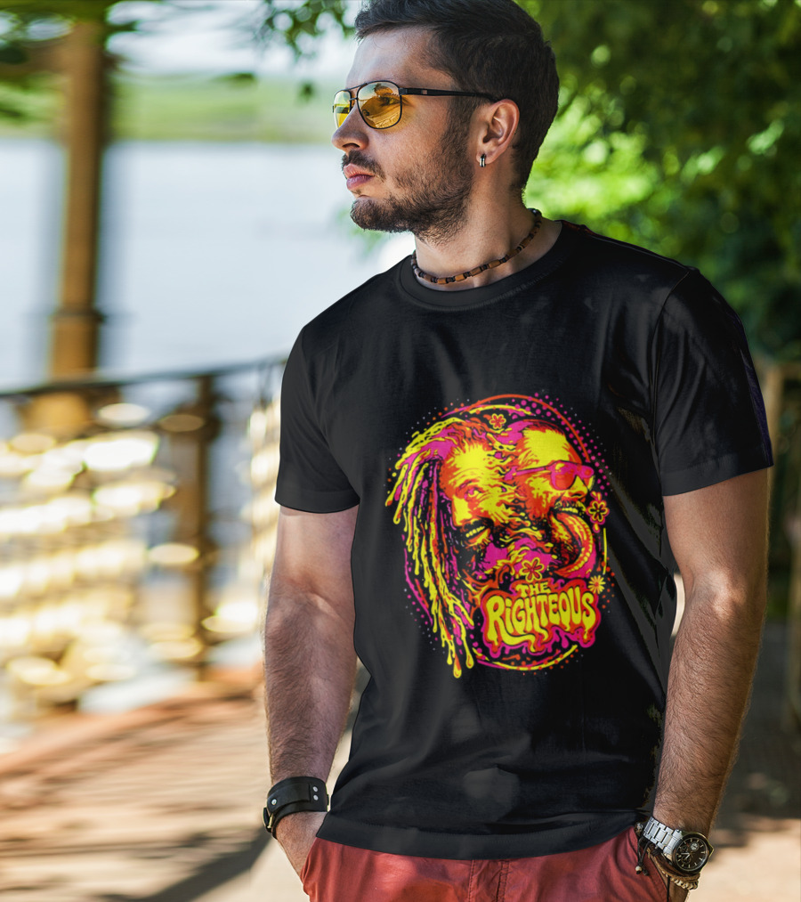 TNA Wrestling The Righteous Psychedelic Tie Dye Art With Sunglasses And Flowers T-Shirt