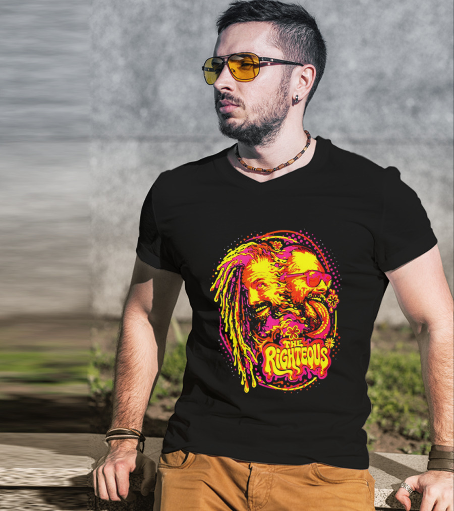 TNA Wrestling The Righteous Psychedelic Tie Dye Art With Sunglasses And Flowers T-Shirt