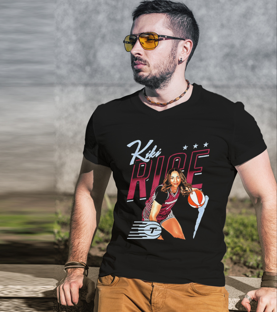 Kiki Rice Toronto Tempo Player Three Stars Basketball Pose T-Shirt