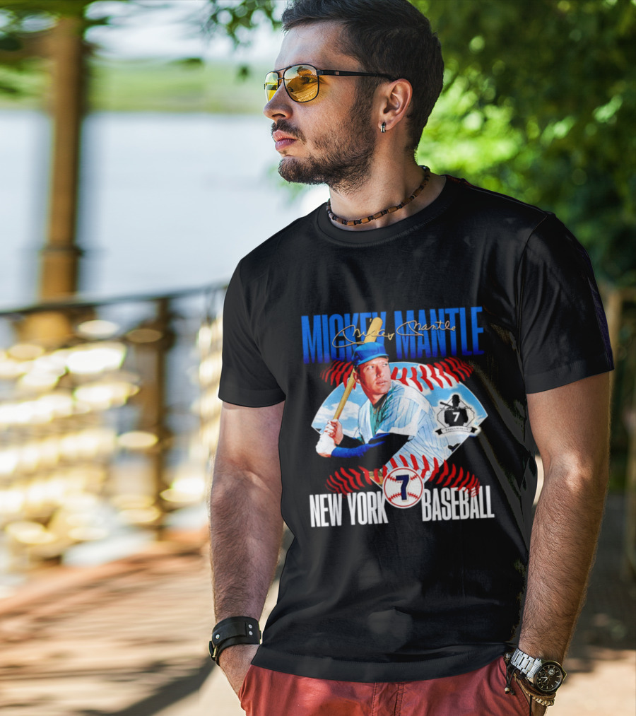 Mickey Mantle New York Baseball 7 Laces T-Shirt