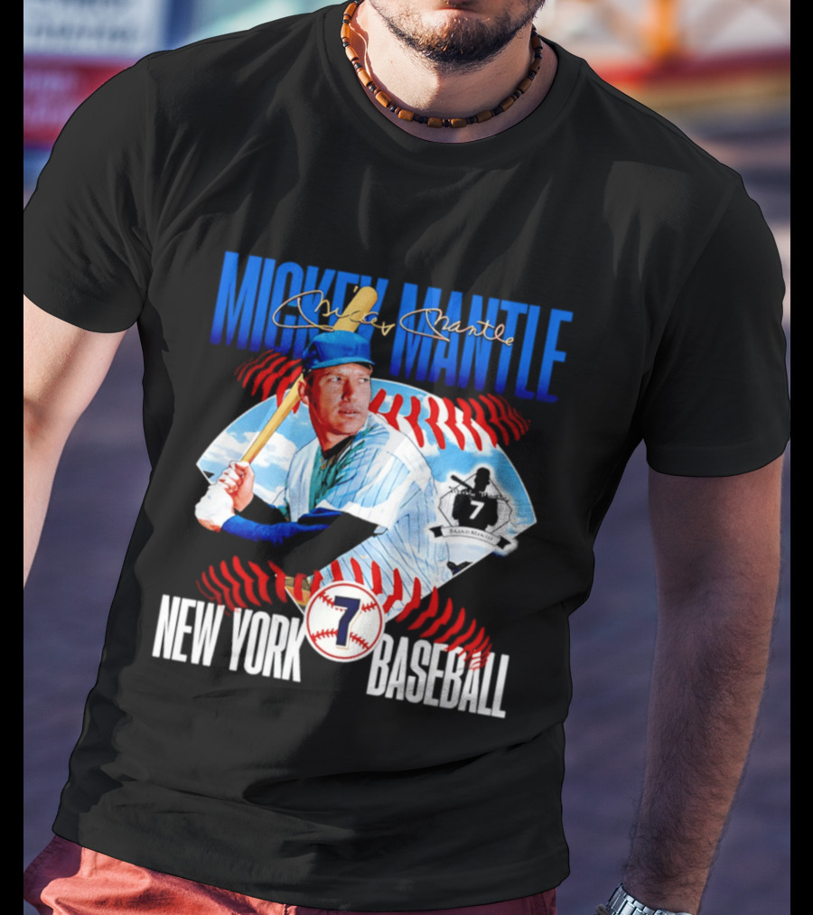 Mickey Mantle New York Baseball 7 Laces T-Shirt