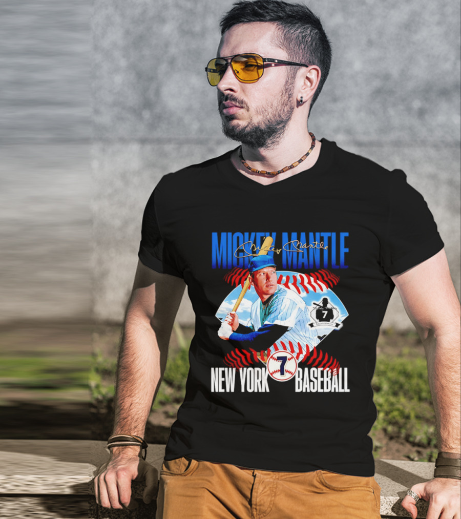 Mickey Mantle New York Baseball 7 Laces T-Shirt