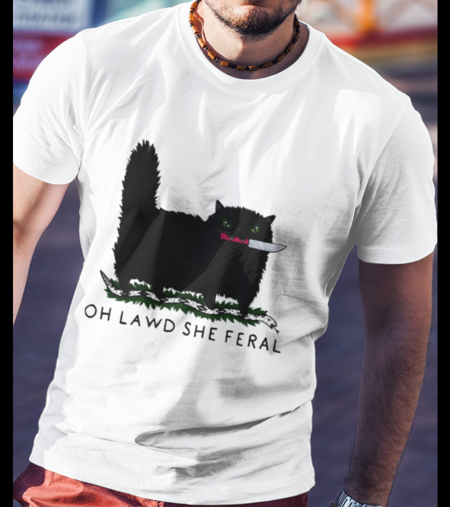 Oh Lawd She Feral Cat Knife Snake T-Shirt