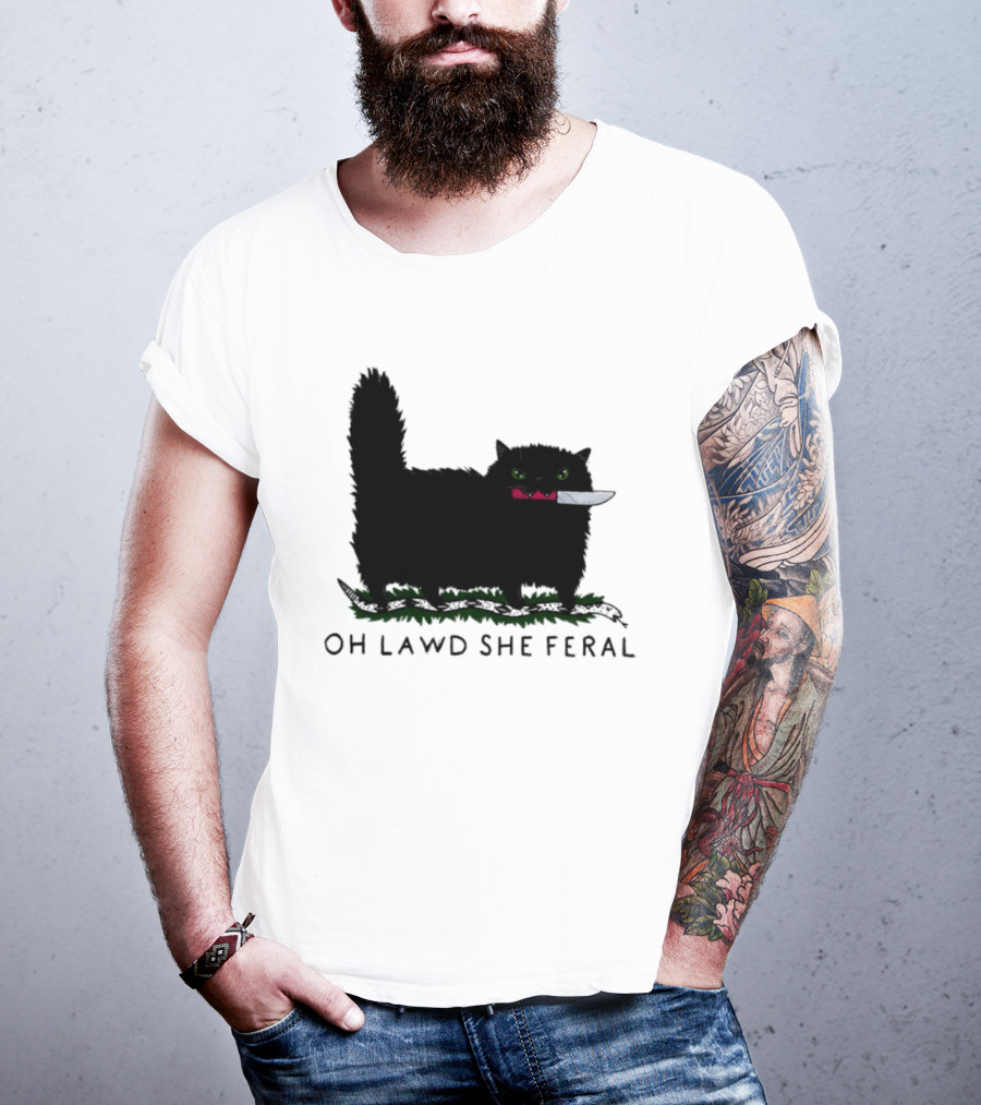 Oh Lawd She Feral Cat Knife Snake T-Shirt