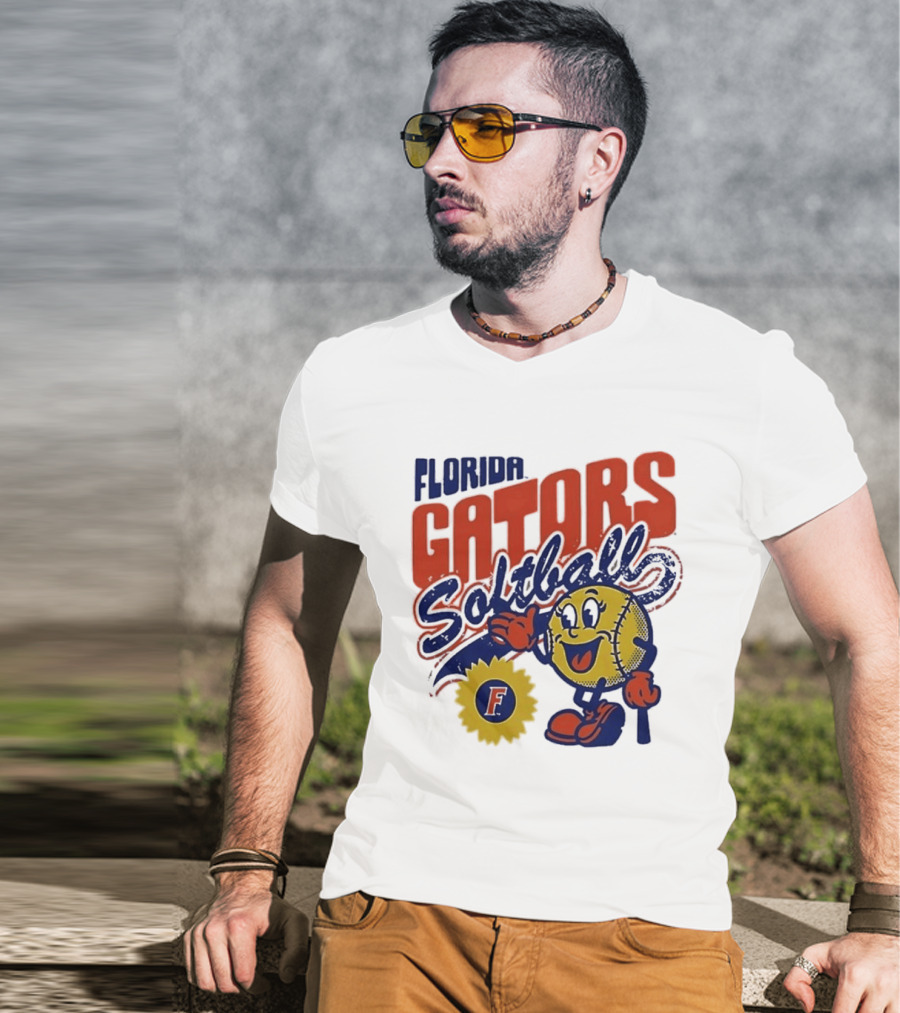 Florida Gators Softball Sunflower Vintage Cartoon Baseball T-Shirt