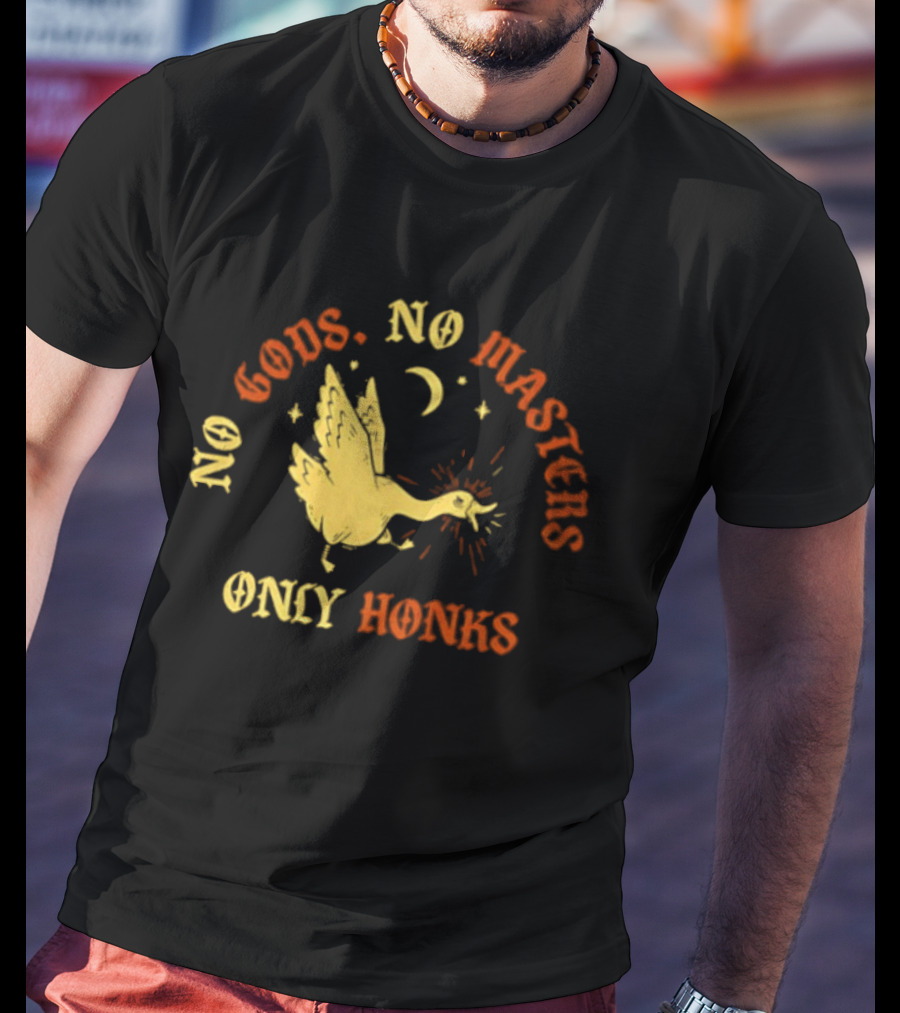 No Gods No Masters Goose Only Honks Crescent Moon And Stars T-Shirt