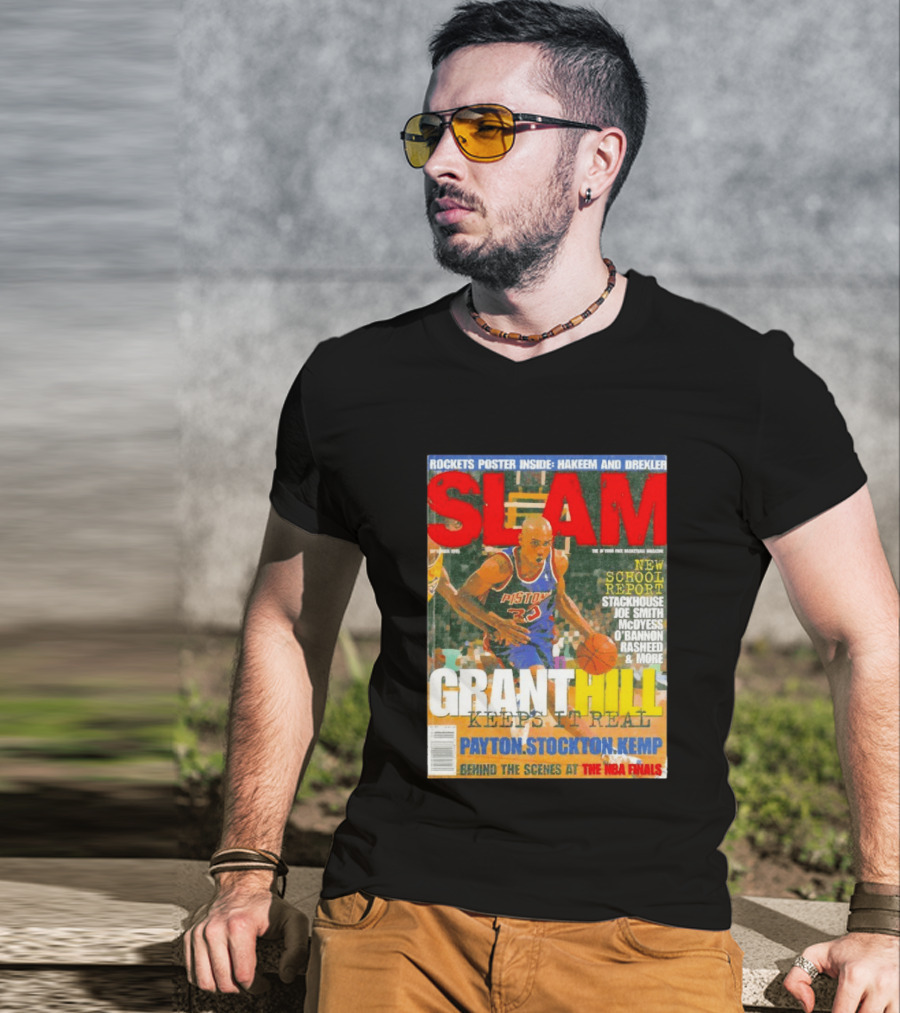 SLAM Granthill Keeps It Real Payton Stockton Kemp Pistons Basketball NBA Finals Hakeem Drexler T-Shirt