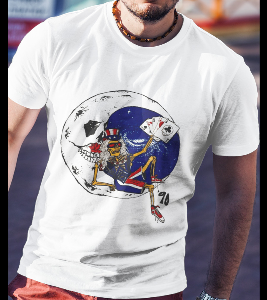 Grateful Dead 1990 Rare Uncle Sam Skeleton Moon Playing Cards T-Shirt