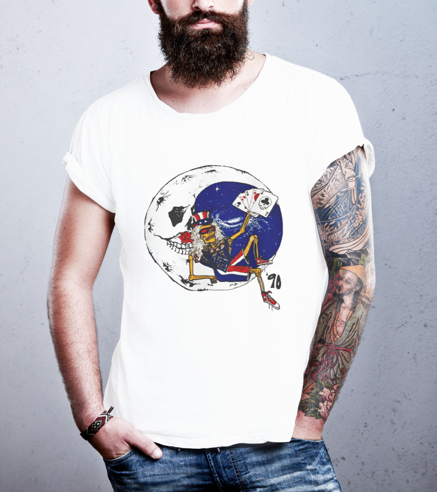 Grateful Dead 1990 Rare Uncle Sam Skeleton Moon Playing Cards T-Shirt