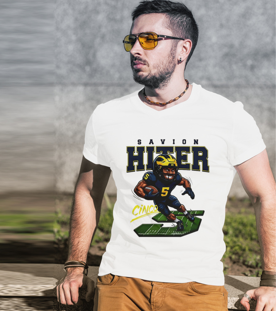 Savion Hiter Number 5 Cinco Valiant Michigan Wolverines Football Cartoon T-Shirt