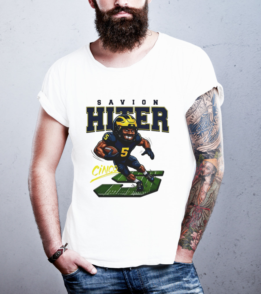 Savion Hiter Number 5 Cinco Valiant Michigan Wolverines Football Cartoon T-Shirt
