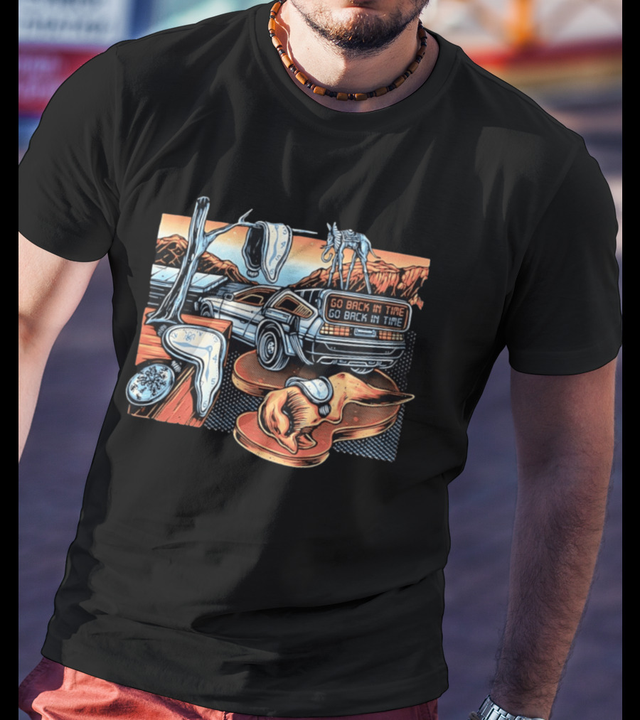 Back To The Future Time Travel Car Meets Salvador Dali's The Persistence Of Memory T-Shirt