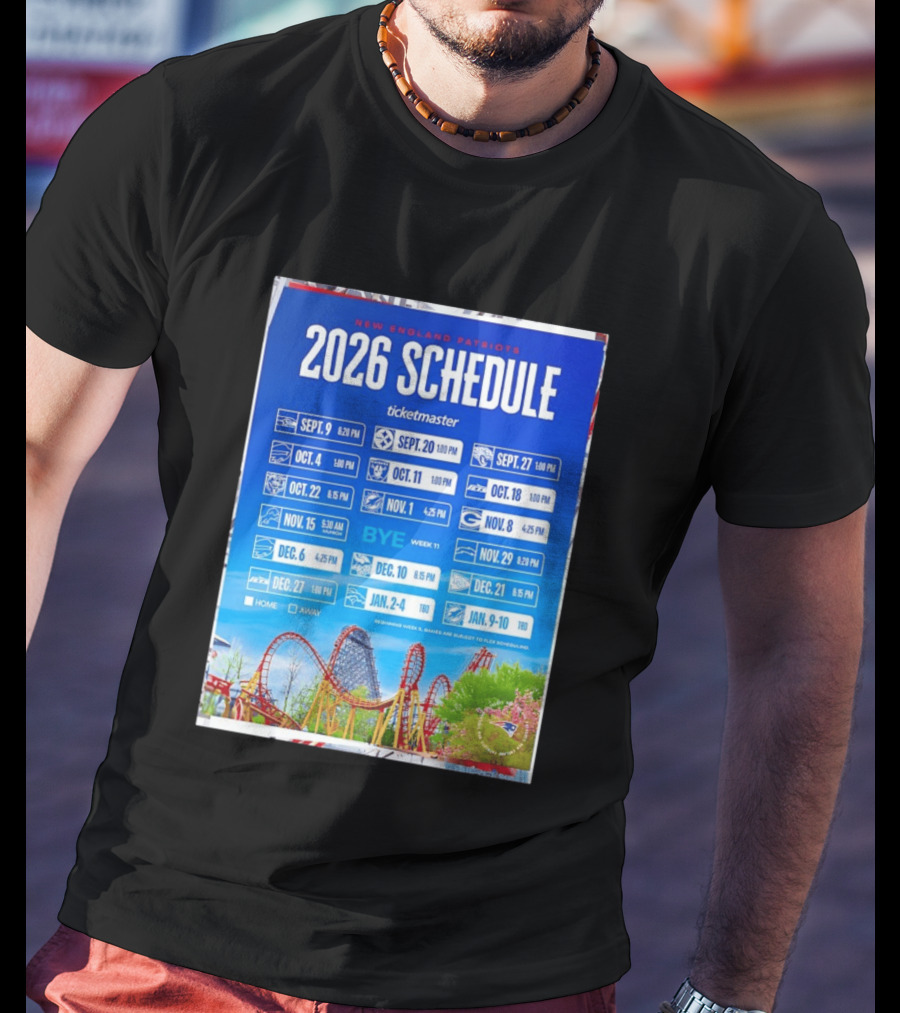 New England Patriots 2026 Schedule Ticketmaster September To January Kickoffs T-Shirt