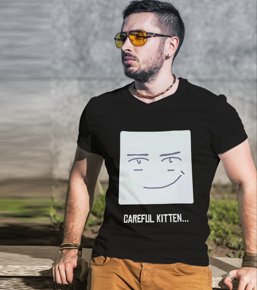 Roblox Man Face Careful Kitten Meme T-Shirt