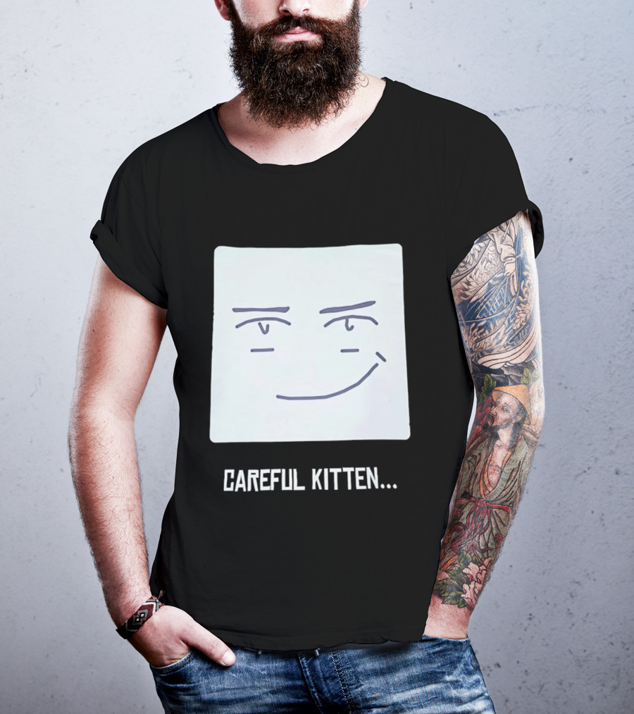 Roblox Man Face Careful Kitten Meme T-Shirt