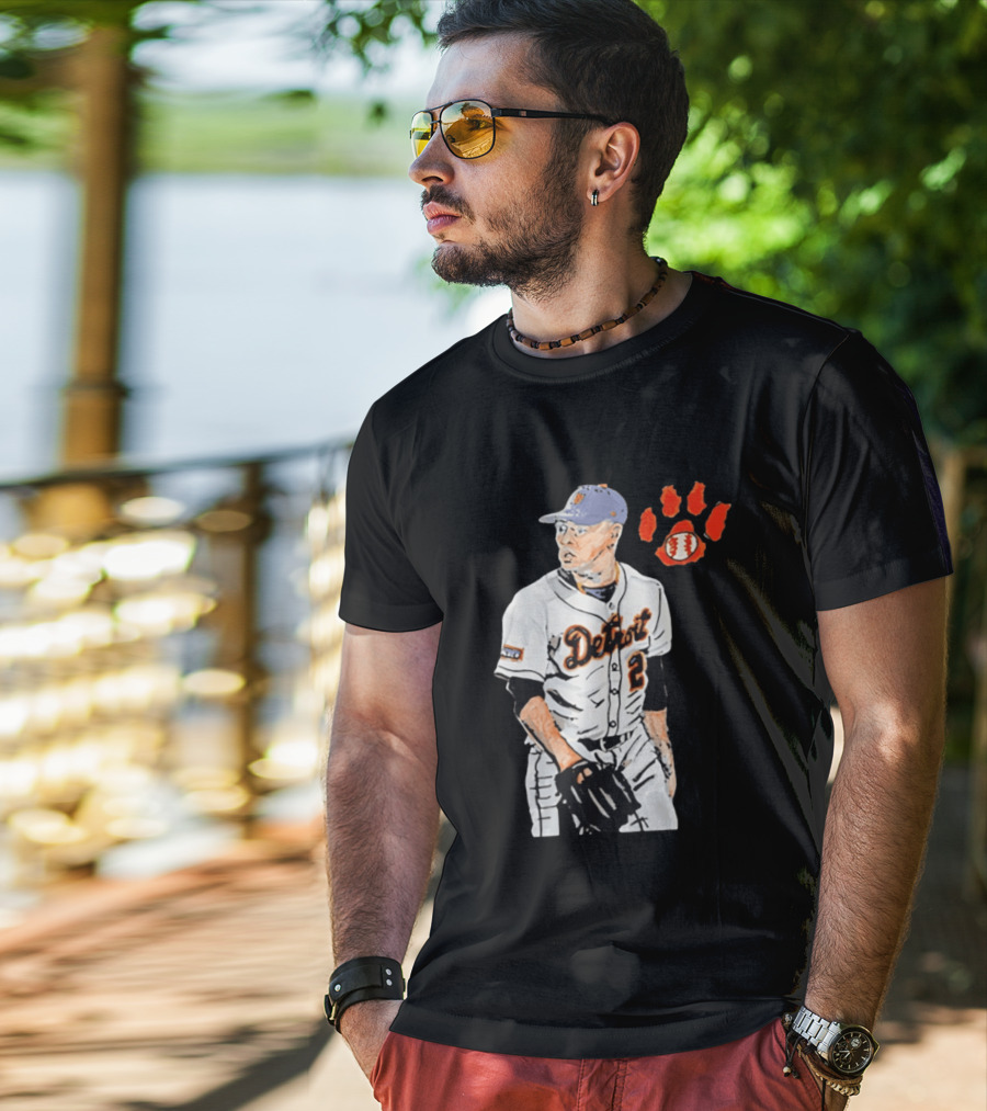 Detroit Tigers Tarik Skubal Baseball Cartoon Character With Paw Print And Baseball T-Shirt