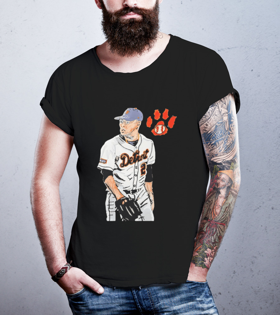 Detroit Tigers Tarik Skubal Baseball Cartoon Character With Paw Print And Baseball T-Shirt