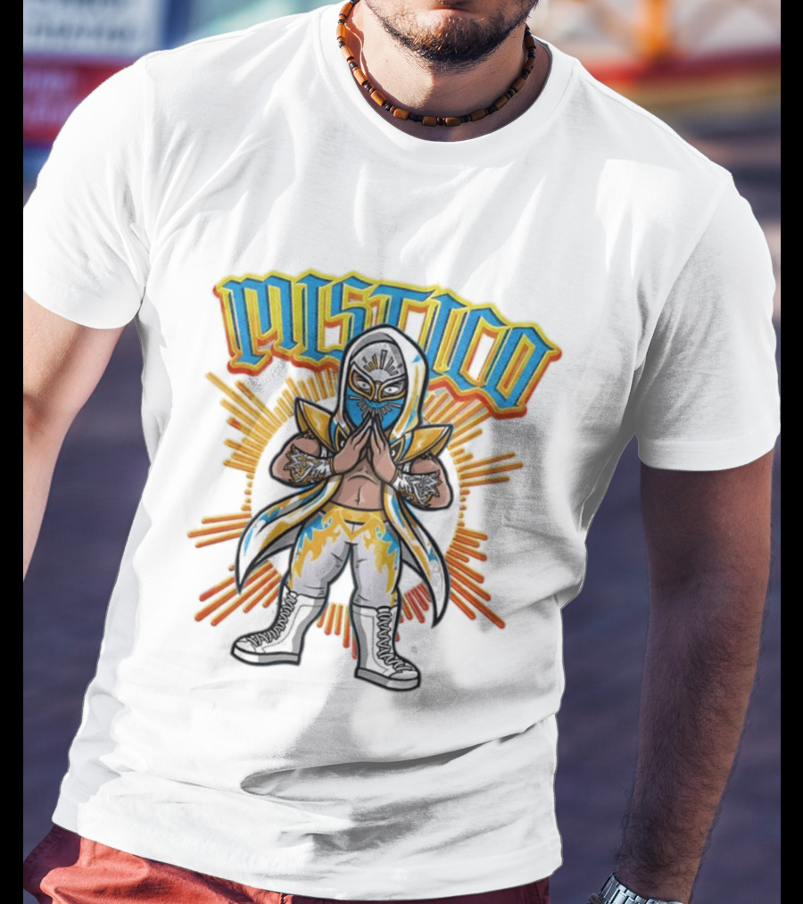 Mistico Cartoon Wrestler Sunburst AEW Lucha Libre T-Shirt