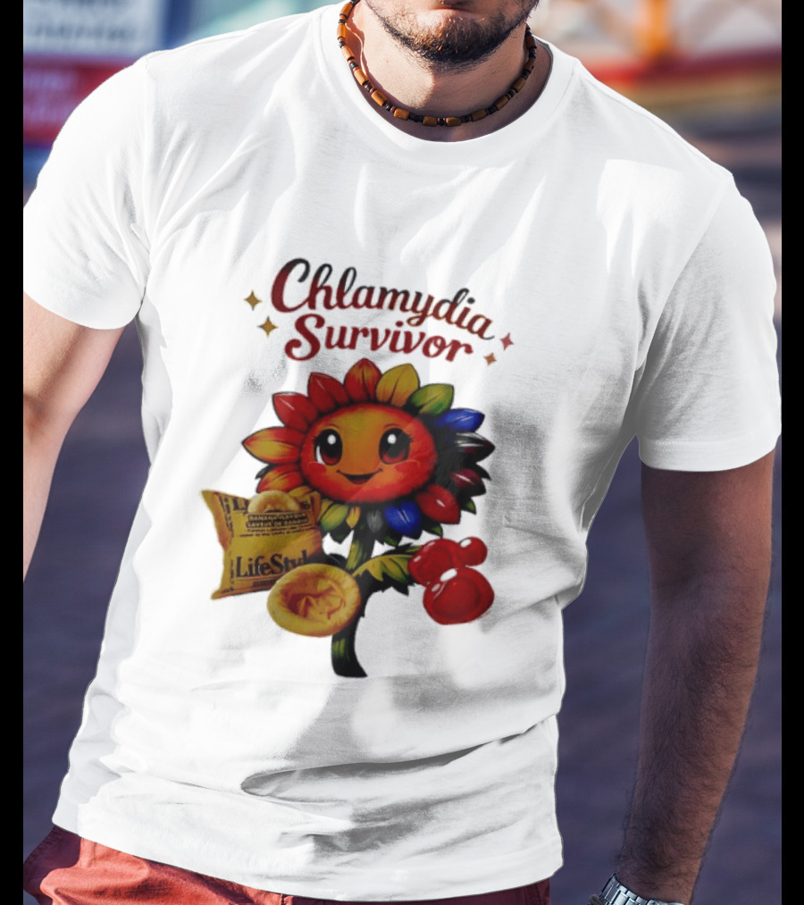 Chlamydia Survivor Rainbow Sunflower LifeStyles Condom Sexual Health Awareness STI STD T-Shirt
