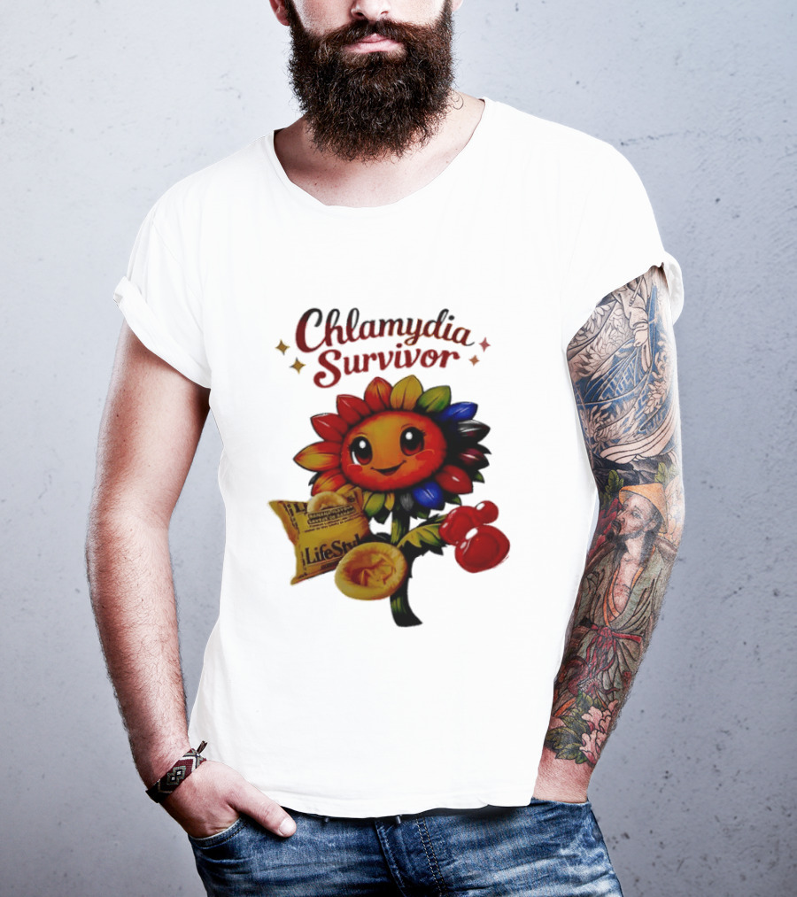 Chlamydia Survivor Rainbow Sunflower LifeStyles Condom Sexual Health Awareness STI STD T-Shirt