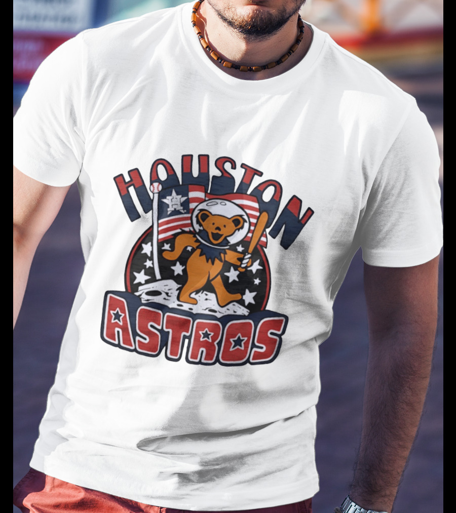 Houston Astros Grateful Dead Dancing Bear Astronaut Moon Scene T-Shirt