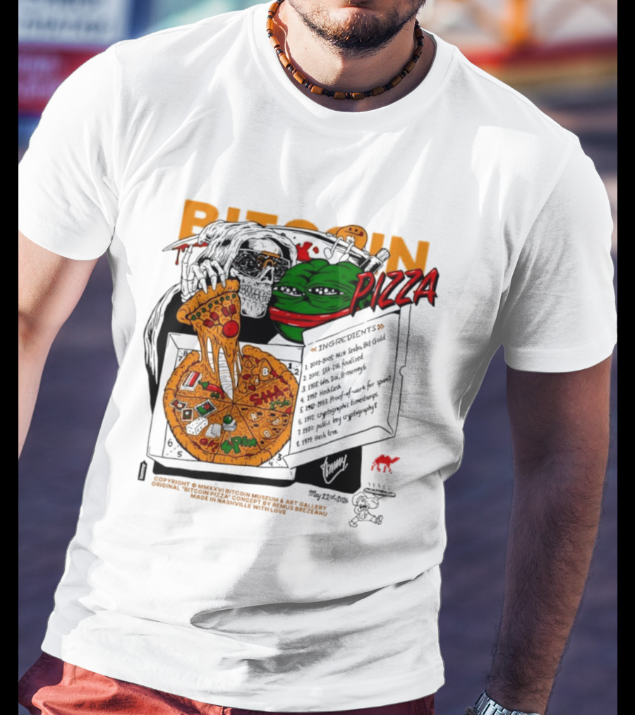 Kermit The Frog Pepe Pizza Ingredients Bitcoin Meme T-Shirt