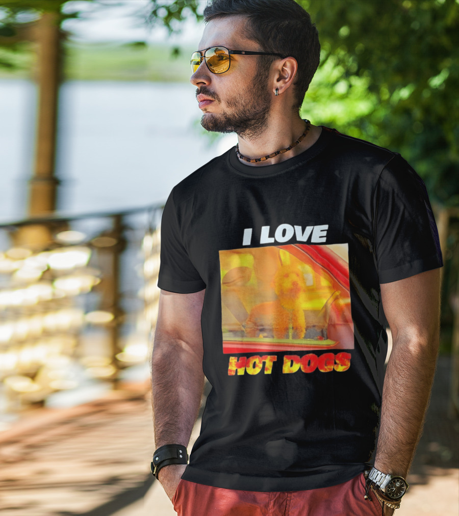 I Love Hot Dogs Poodle In Car T-Shirt