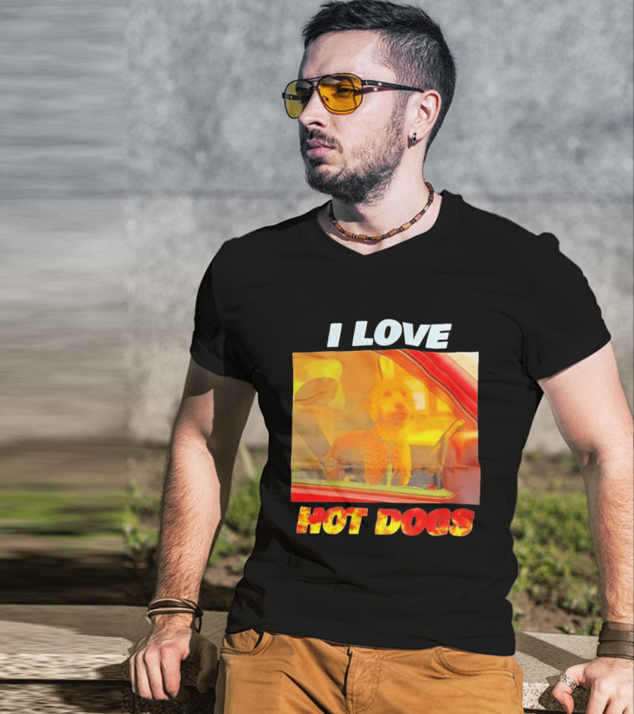 I Love Hot Dogs Poodle In Car T-Shirt
