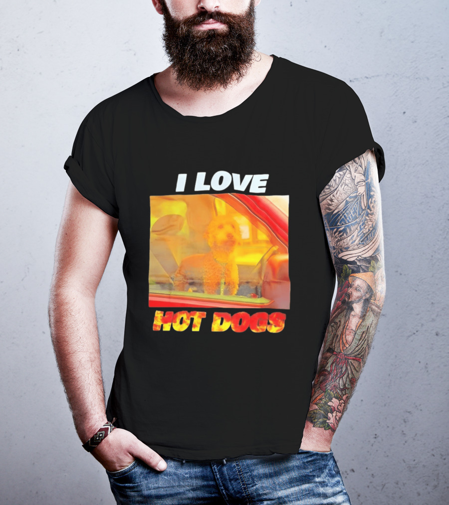 I Love Hot Dogs Poodle In Car T-Shirt