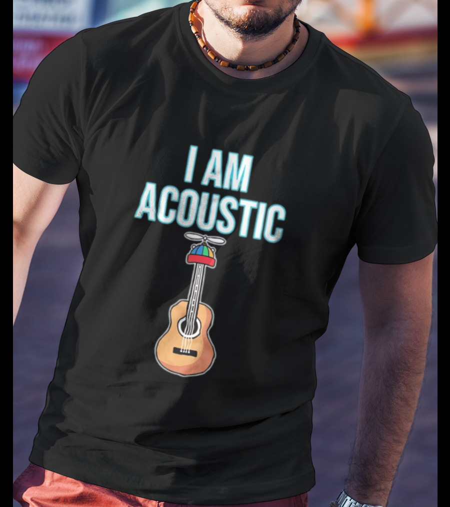 I Am Acoustic Guitar With Beanie Propeller Hat T-Shirt