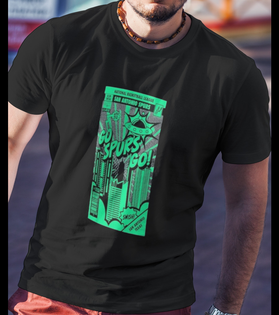 National Basketball League San Antonio Spurs Go Spurs Go Area 210 San Antonio Texas Comic Swish T-Shirt