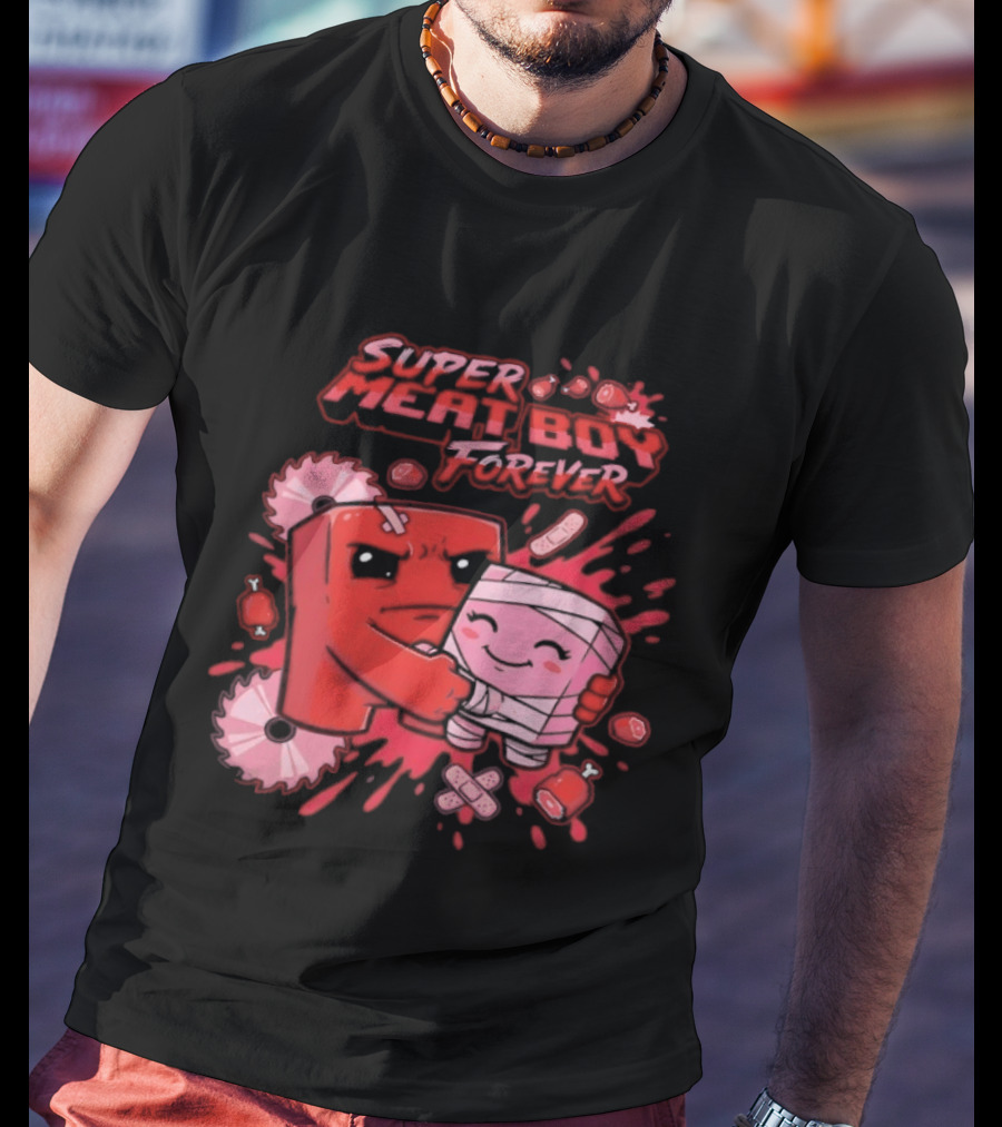 Super Meat Boy Forever Retro Character Hugging T-Shirt