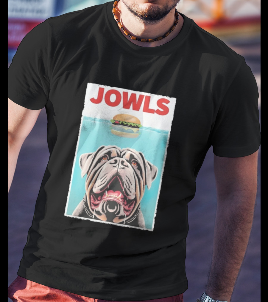 Jowls Mastiff Burger Floating Above Water T-Shirt