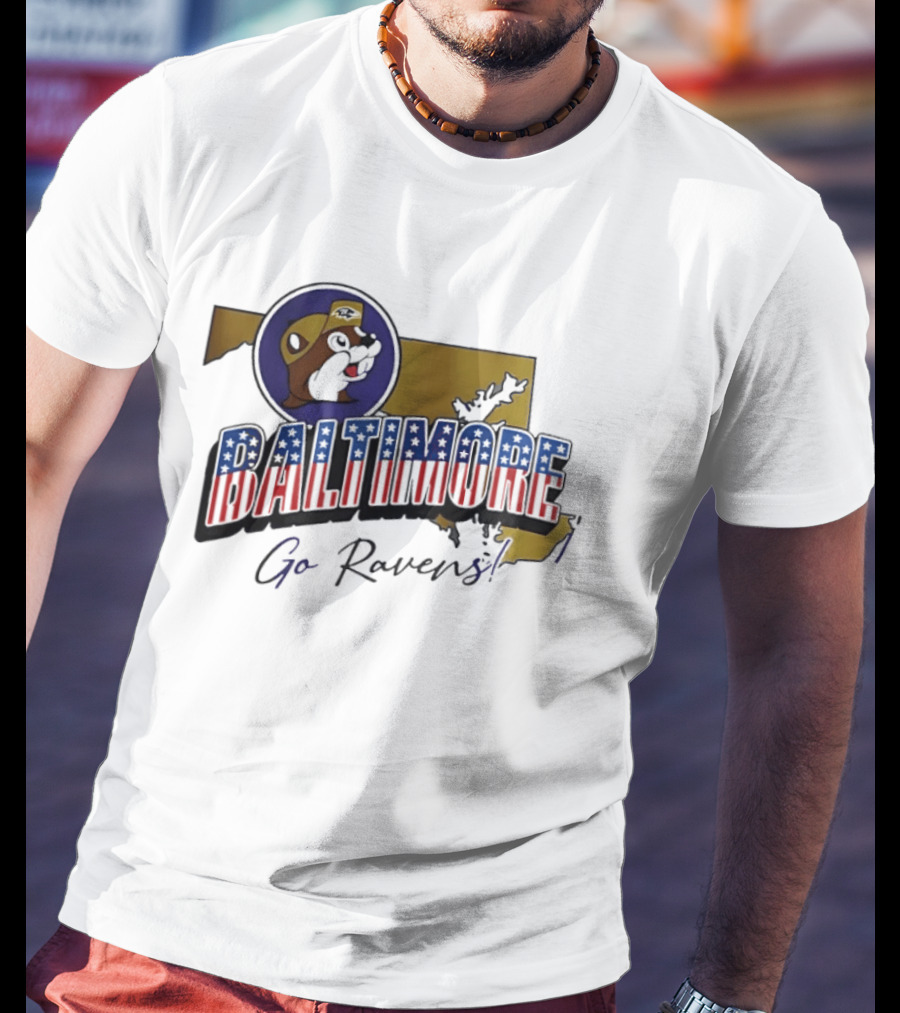 Baltimore Ravens Go Ravens Buc Ee's Patriotic Map Collaboration T-Shirt
