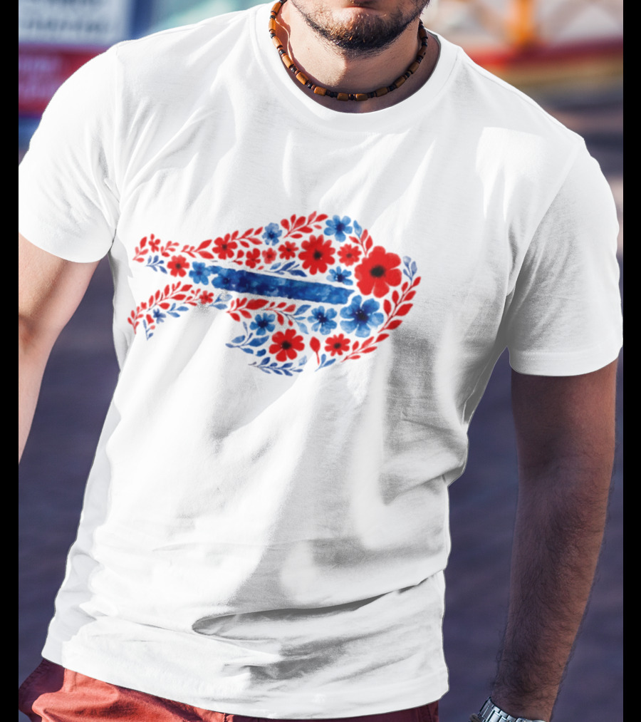 Buffalo Bills Floral Team Art Blue And Red Flowers T-Shirt
