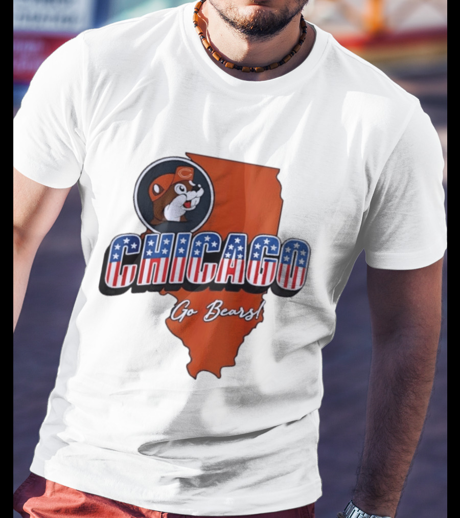 Chicago Bears Buc Ee's Go Bears Patriotic Illinois Map T-Shirt