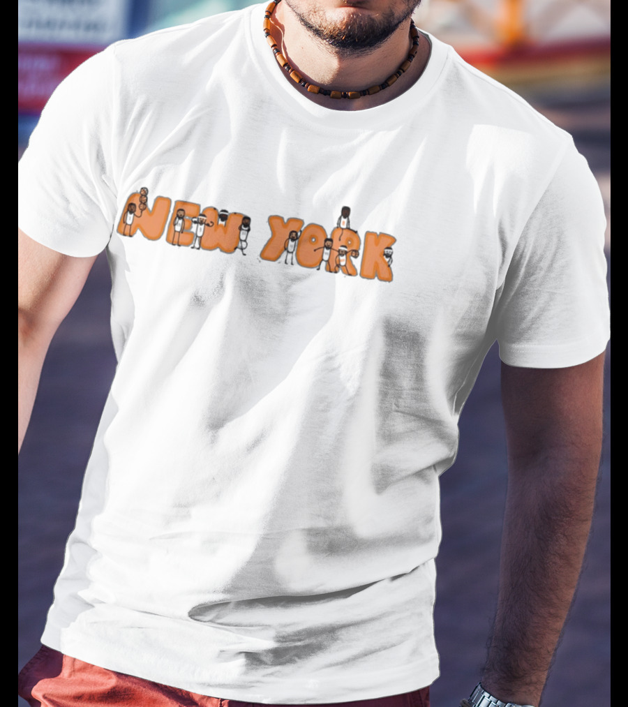 New York Stickman Basketball Characters Playful Cartoon T-Shirt