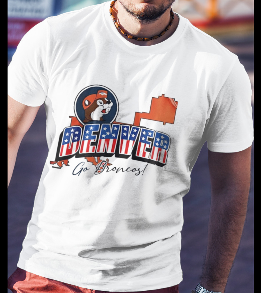 Denver Broncos Buc Ee's Go Broncos Patriotic Map T-Shirt