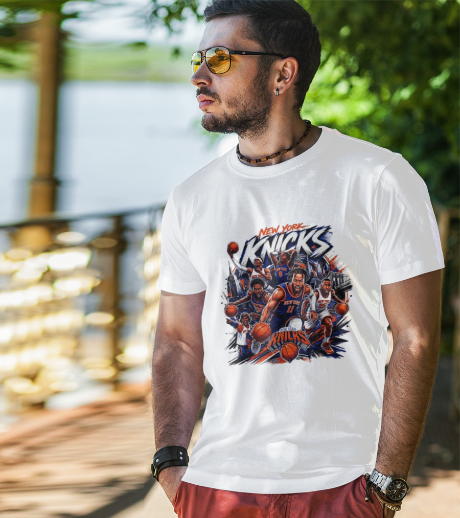 New York Knicks Basketball Team 2026 Skyline Action T-Shirt