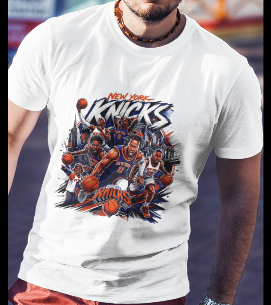 New York Knicks Basketball Team 2026 Skyline Action T-Shirt