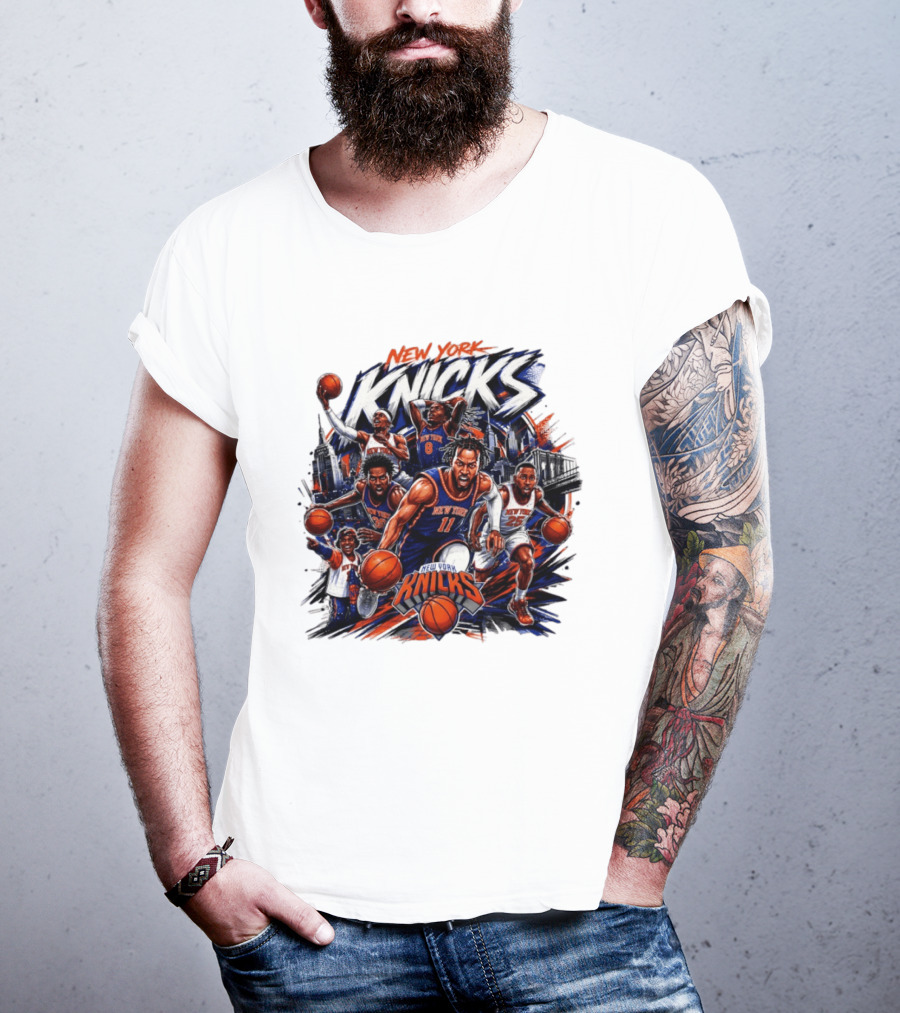 New York Knicks Basketball Team 2026 Skyline Action T-Shirt