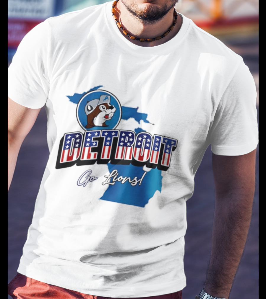 Detroit Lions Buc Ee's Go Lions Patriotic Michigan Map T-Shirt