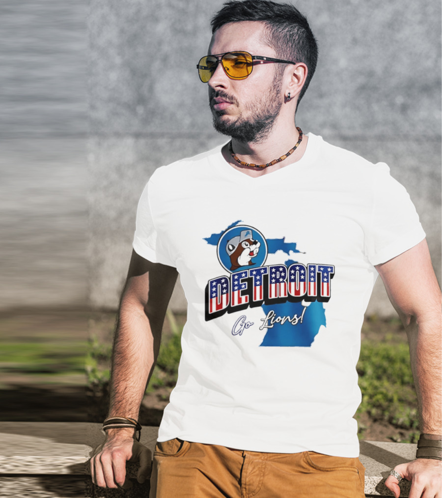 Detroit Lions Buc Ee's Go Lions Patriotic Michigan Map T-Shirt