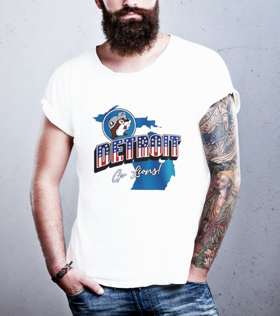 Detroit Lions Buc Ee's Go Lions Patriotic Michigan Map T-Shirt