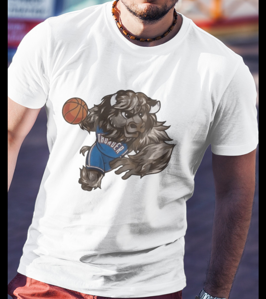 Oklahoma City Thunder Rumble The Bison Basketball Mascot Fun T-Shirt