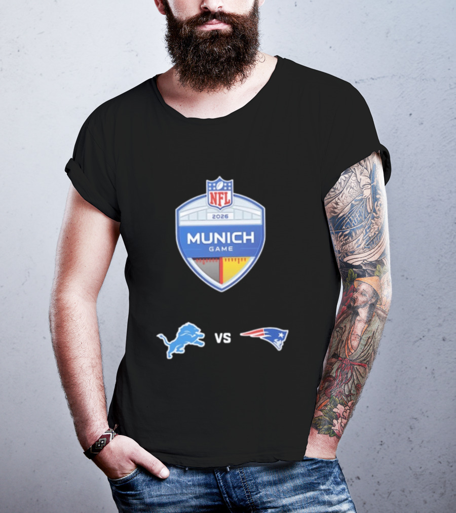 Detroit Lions Vs New England Patriots NFL 2026 Munich Game Matchup T-Shirt