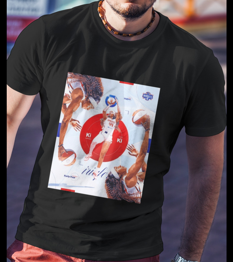 Washington Mystics Player Kiki Iriafen Number Forty Four Basketball Action Montage T-Shirt