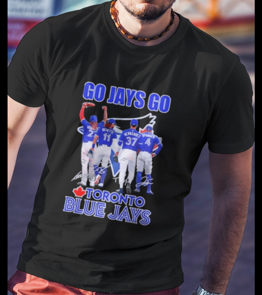 Go Jays Go Toronto Blue Jays Bichette Guerrero Hernandez Springer Autographed Baseball T-Shirt