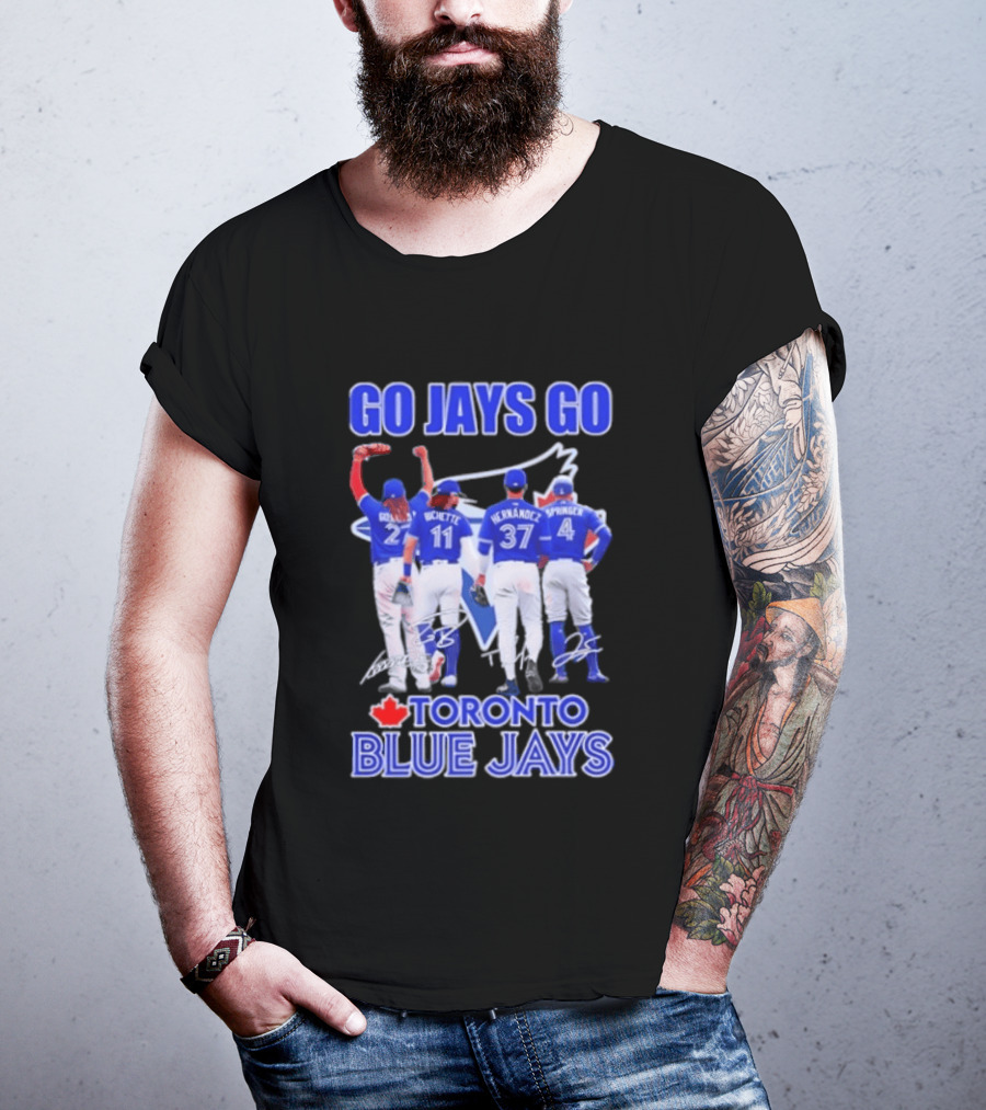 Go Jays Go Toronto Blue Jays Bichette Guerrero Hernandez Springer Autographed Baseball T-Shirt